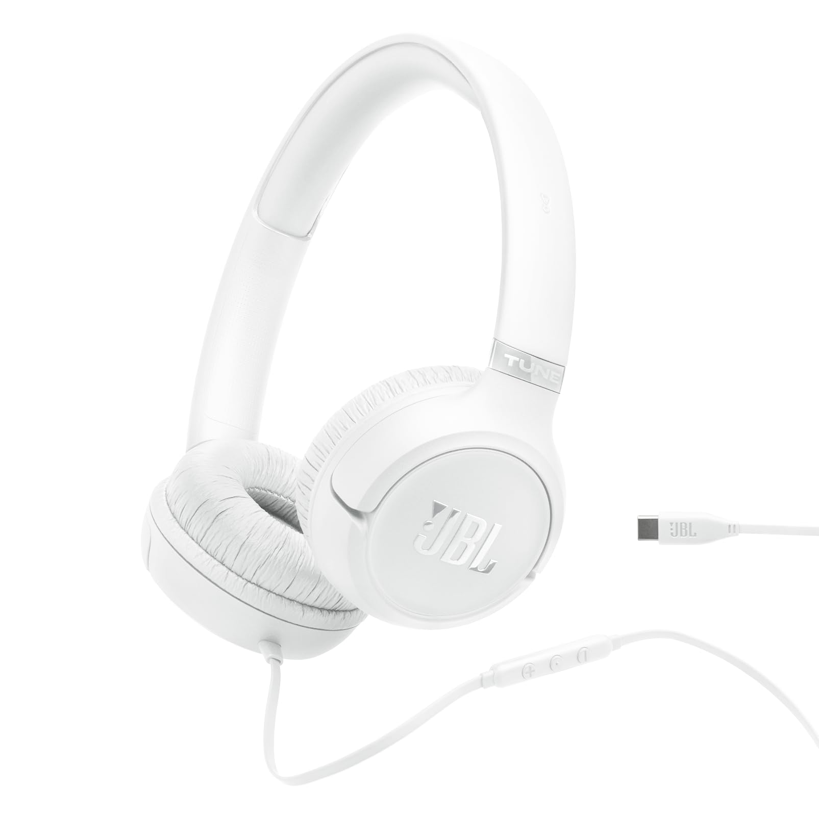 JBL Tune 530 C, Przewodowe Słuchawki Nauszne, Białe | Mikrofonem, Komfortowym Dopasowanie, JBL Pure Bass, Złączem USB-C, Składaną Konstrukcją i Nieplączącym się Kablem