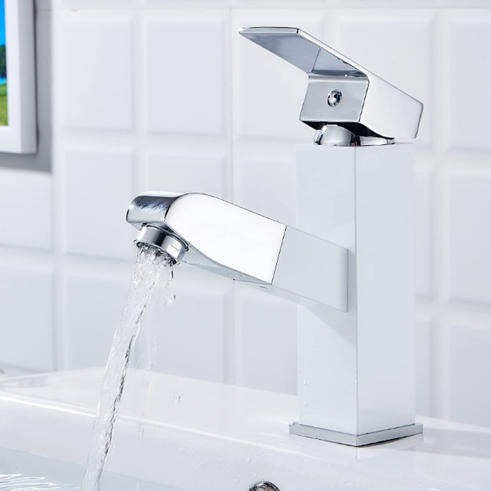 Robinet de salle de bain mitigeur de cuisine blanc chrome et robinet de lavabo monobloc
