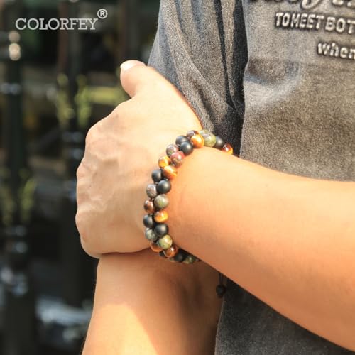 Triple Protection Bracelets for Men Protection Crystals Energy Beads Tigers Eye Onyx Bloodstone Mens Beads Bracelet Double Wrap, Natural Stone Crystal Bracelet for Men Gifts for Him Balance3