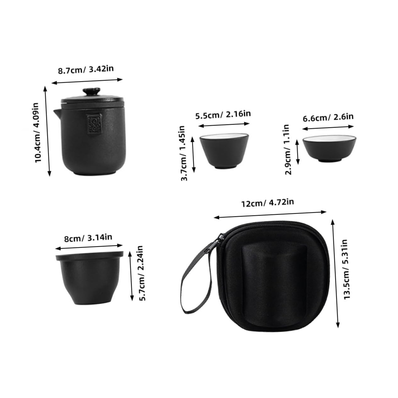 Juego de Té de Viaje Chino de Cerámica, 1 Set con Filtro