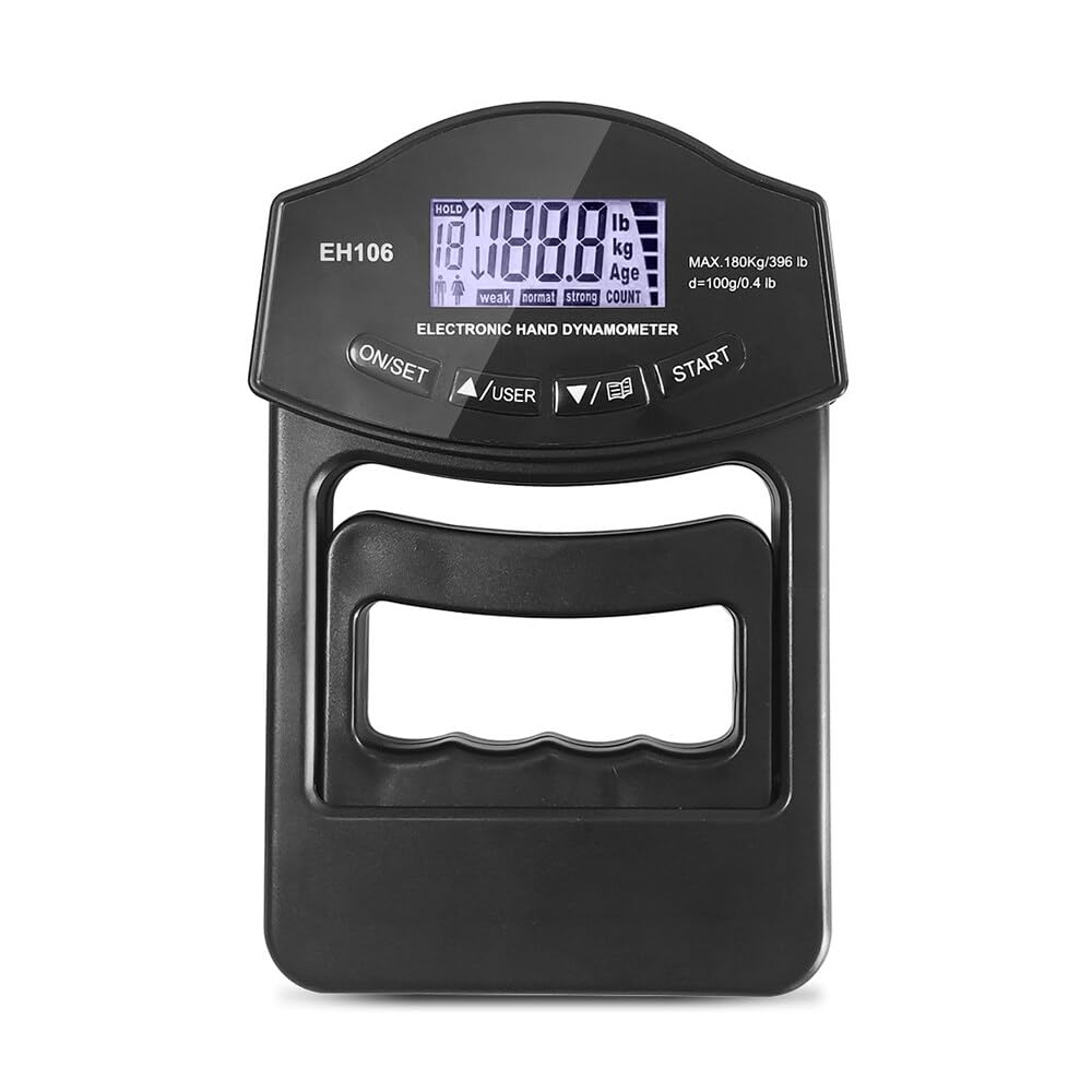 NAVESO Dinamómetro de Mano Digital, 396lb/180Kg Dinamómetro Electrónico de Mano, Pantallas LED, Entrenador de Fuerza de Agarre Con Cable de Datos USB