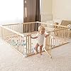 Wooden baby gate baby playpen play yards for babies and toddlers large baby fence with locking gate activity center toddler fence play area indoor71 60 24inch  urban country home decor