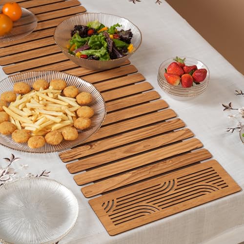 Image of HOME 360 Modern Slat Table Runner | Decorative Finish MDF Slats with Intricate Cut-Out Patterns | Rollable Table Centerpiece for Dining Room, Kitchen | (TAN 2, 14X36 INCH)