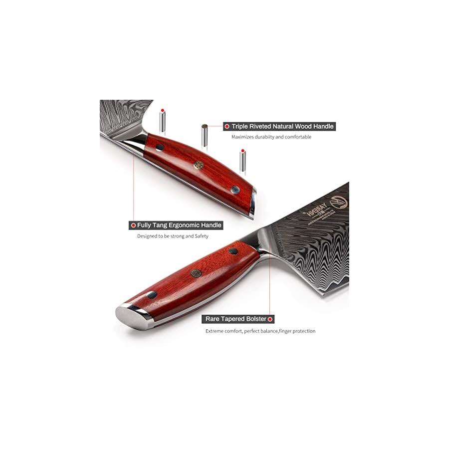 YARENH 8-Piece Kitchen Knife Set with Block,Damascus Chef Knife, 67-Layer High Carbon Stainless Steel,Sharp Rust-Resistant Blades,Sandalwood Handle