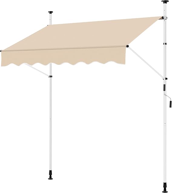 costoffs Outdoor Adjustable Awning, Waterproof Telescopic Canopy with Hand Crank, Sun Shade Shelter for Patio, Gazebo, Garden, Restaurant and Cafe, Beige, 2.0m x 1.2m