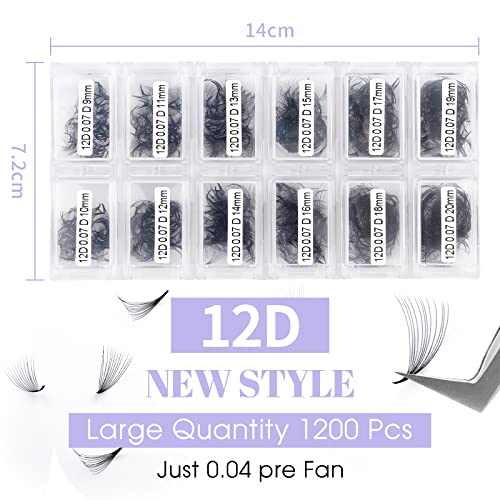 12D Premade Fans Eyelash Extensions 1200PCS Pre Made Fans Lashes 0.07mm C Curl Mixed Tray 9-20mm Handmade Loose Volume Lash Extension Premade Lash Fans (1200-12D-0.07-C-920) - Image 2