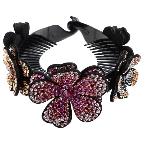 Pinza para moño de flores y cristales en cuero y abs para mujer