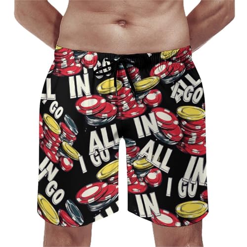 Poker Chips I Go All in Men's Swim Trunks Board Shorts Beachshorts Swimsuits with Pockets Mesh Liner