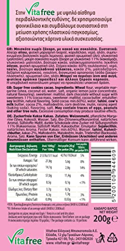 Vitafree Kekse mit Kakao und dunklen Schokostückchen ohne Zucker 1000g aus Griechenland (1 kg)