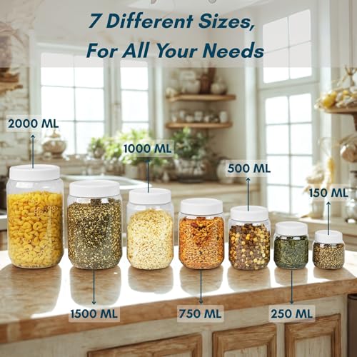 Image of SCL Steelo Vistta Round Containers with White Screw Lid | BPA-Free Premium Plastic Kitchen Storage Jars | Durable, Airtight & Stackable | Ideal for Grains, Snacks, Pulses & More | 500ML, 6pcs Set