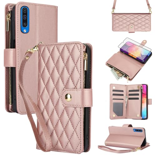 Coque Samsung Galaxy A50 Asuwish avec fermeture éclair et porte-cartes intégrés