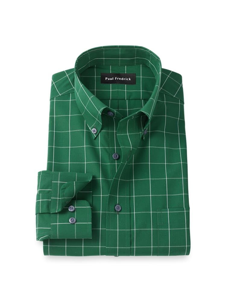 Paul Fredrick Mens Classic Fit Non-Iron Cotton Windowpane Dress Shirt