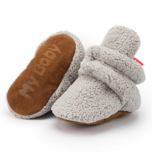 Image of HsdsBebe Unisex Newborn Baby Cotton Booties Non-Slip Sole for Toddler Boys Girls Infant Winter Warm Fleece Cozy Socks Shoes