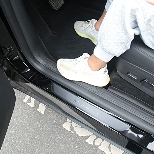 Door Sill Protector For Tesla Model Y 2023 2022 2021 Tpe Front And Rear Door Entry Guard Door Sill Scuff Plate Guard For Model Y 5 Seater With Carpet #TOP7