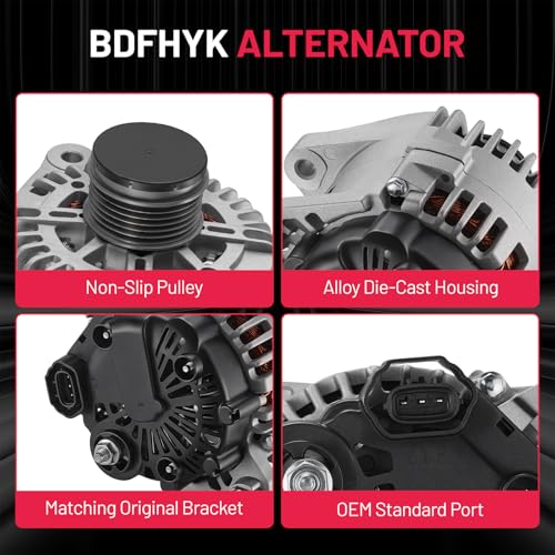 Image of BDFHYK Alternator 11493 Compatible with Hyundai Santa Fe Sonata 2.0L 2.4L l4 2010-2014,Compatible with Kia Optima Sorento 2011 2012 2013, Replace 11493N,373002G600,37300-2G600,AVA0161,TG11C089 | For Kia Optima 2.0L l4 2012-2013, Santa Fe 2.4L l4 2010-2012 12V 110A 6-Groove Pulley Clockwise, OE 373002G600, AVA0161