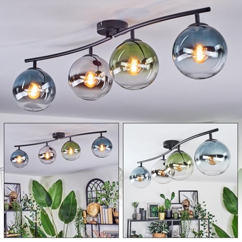 Plafonnier Gastor bleu et vert à 4 lumières boules en verre chromé