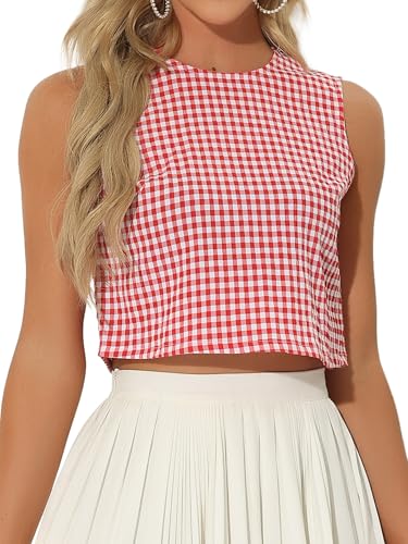 Allegra K GinghamTop for Women's Sleeveless 1950s Vintage Summer Blouse