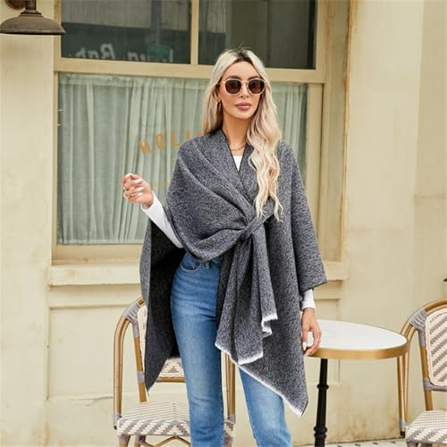 Cape Shawl for Women Dressy Elegant,Shawl Wraps for Women,Faux Cashmere Shawl with Split Bar Solid Color Cape3