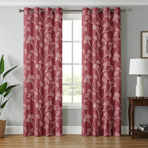 Image of Exporthub Glossy Shine 3D Floral Digital Printed Maroon Colour Long Door Curtains 9 feet Long Set of 2 Pc, for Living Room and Bedroom (EHSPR068 94)