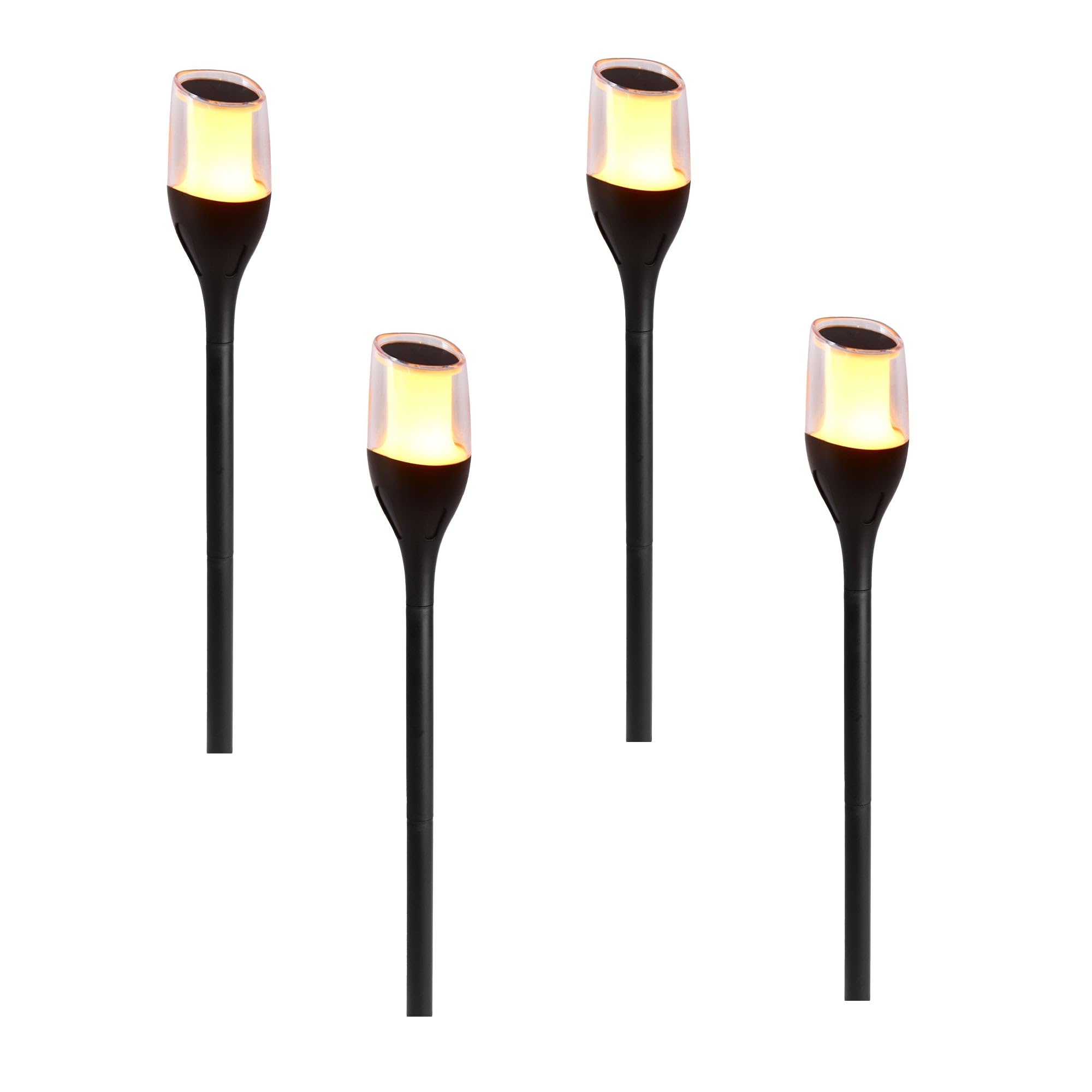 Lote de 4 antorchas solares efecto llama LED blanco cálido, 4 x FARELY H64,5 cm