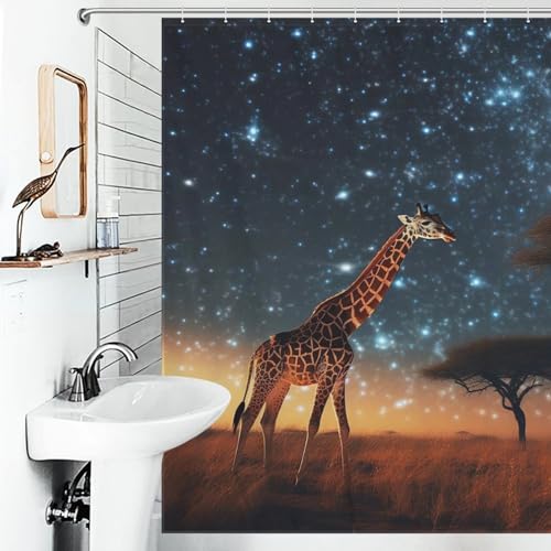 Rideau de douche lavable girafe en polyester imperméable avec ses 12 crochets - 6