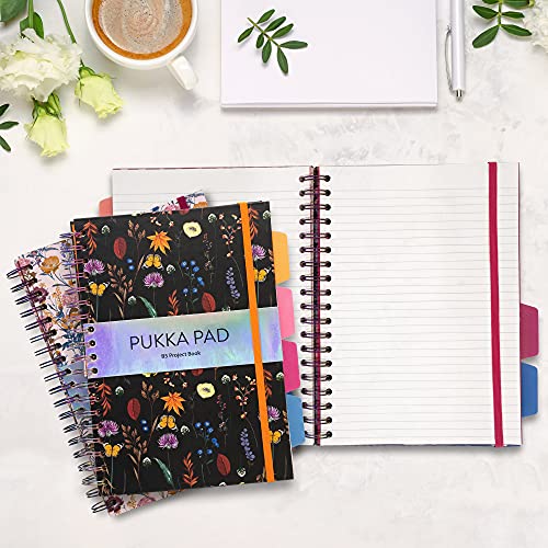 Image of Pukka Pad Bloom B5 Hardcover Ruled Single Line Subject Project Book 200 Pages 80gsm Pack of 3 Black Blue Cream Covers