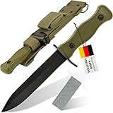 BW ドイツ軍 ナイフ, オリーブグリーン ハンドル, ステンレス刃, シース付き, 研ぎ石付き, ミリタリー スタイル, アウトドア用 [並行輸入品]