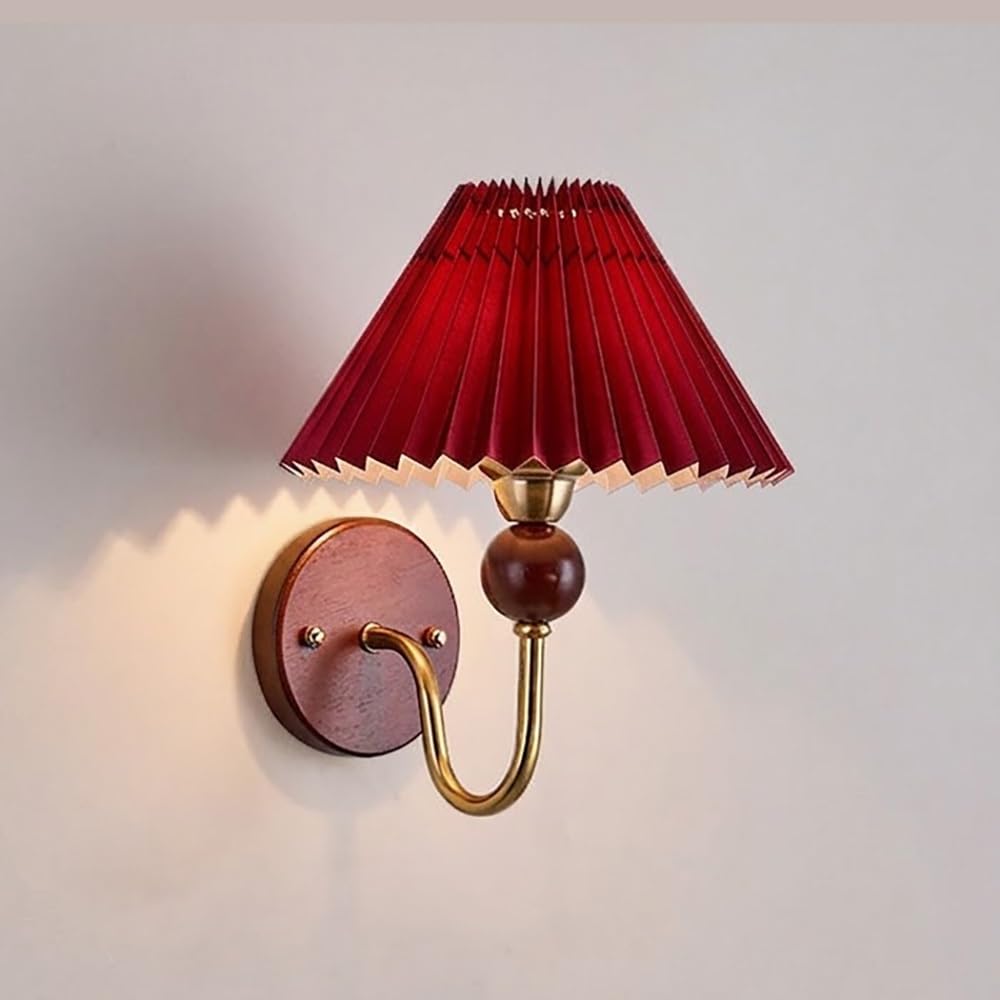 COSRUB Pleated Fabric Wall Lamp, Vintage Gooseneck Wall Sconce for Bedside