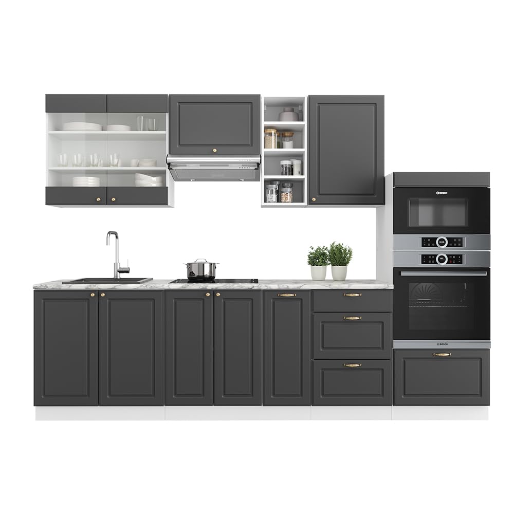 Vicco Cucina componibile Fame-Line, Antracite-Oro/Bianco, 280 cm, PL Marmo, per l'espansione personalizzata tramite moduli aggiuntivi compatibili