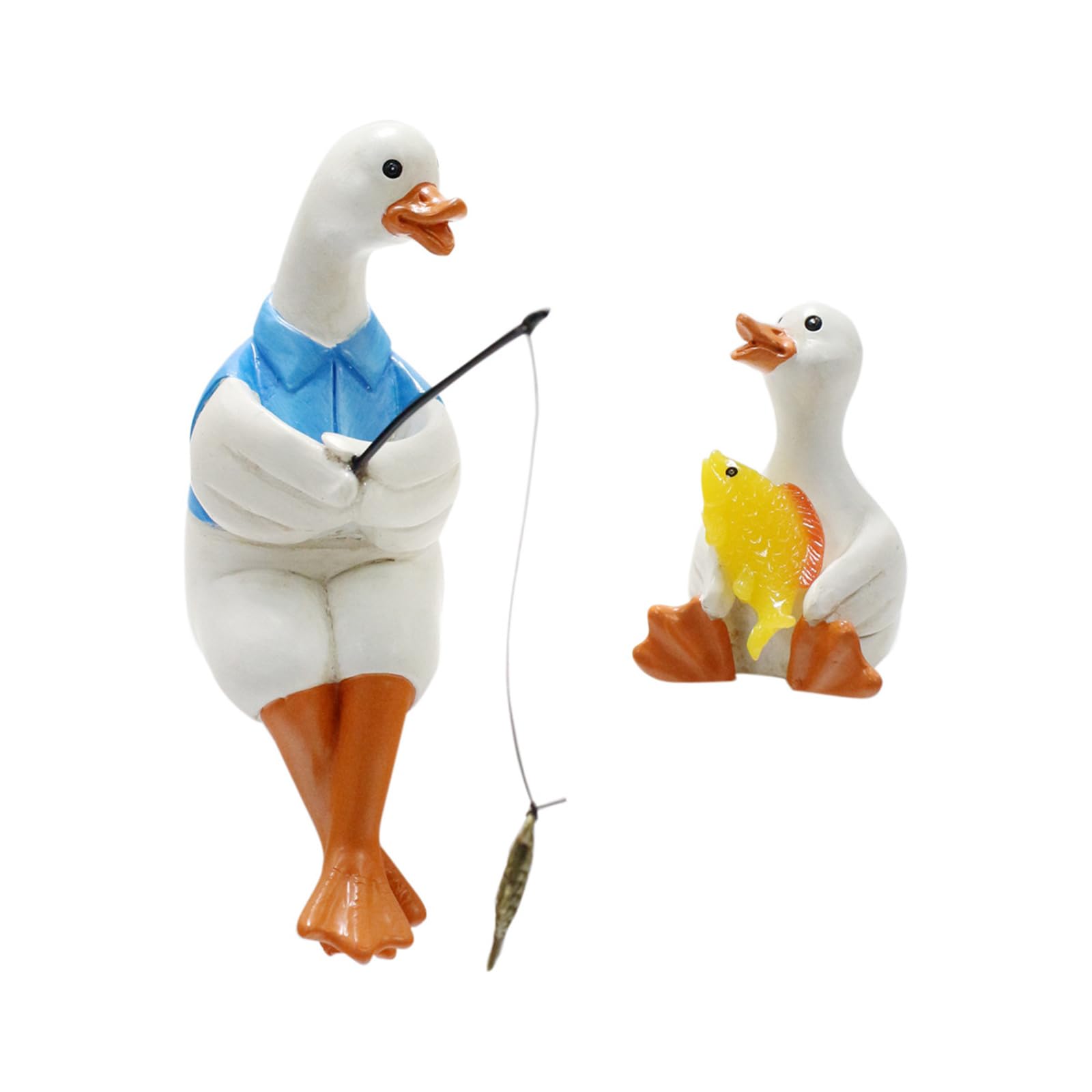 Tsophreniq Playful Duckling Father Son Fishing Ornament Resin Artwork for Patio Garden Decoration Decoration