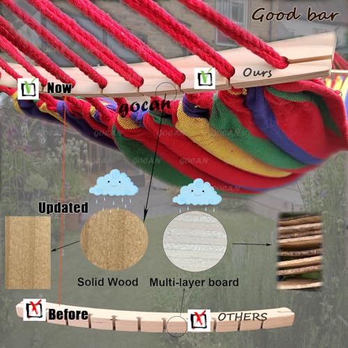 Image of GOCAN Double Hammock 2 Person Large 220x160cm with Steel Stand and Removable Spreader bar Load 500lb, Canvas Cotton Hammocks for Patio Porch Garden Backyard Outdoor and Indoor,red