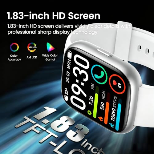 Image of Smart Watch with Alexa Built-in, 1.83 inch HD Touchscreen Fitness Tracker with Bluetooth Call, Fitness Watch with Heart Rate /Sleep Monitor /120+ Sports, IP68 Waterproof Smartwatch for Android iOS, Ivory