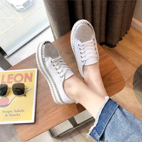 Women's Sequins Diamonds Flat Lace Up Fashion Sneakers Comfortable Shiny Dazzling Wedding Bridal Fashion Walking Shoes4
