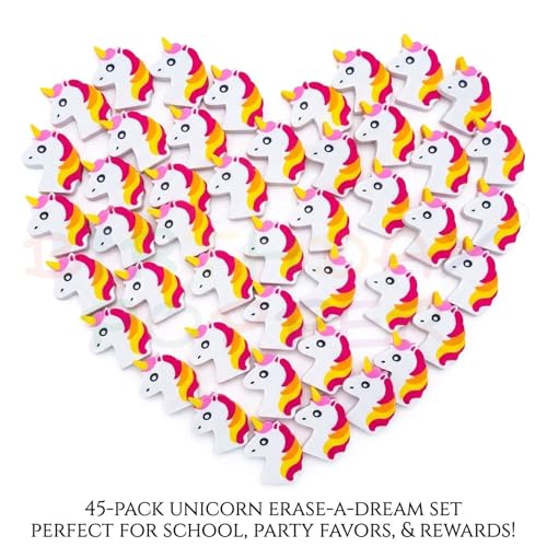 Image of Birthday Popper 45 Pcs Unicorn Shaped Erasers for Kids as Birthday Return Gift - 8mm Thick 3D Pencil Erasers for Boys & Girls - Classroom Rewards, Fun Stationery Gift, School Supplies