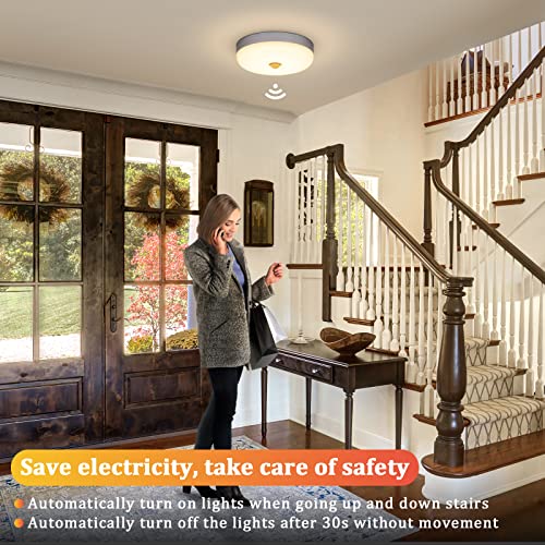 Image of Combuh 15 W LED Lamp with Motion Sensor Indoor, 15 cm Ceiling Lights, 3000 K Warm White Light, IP56 Waterproof Indoor Lighting for Hallway, Staircase, Bathroom and Toilet, Ceiling Light