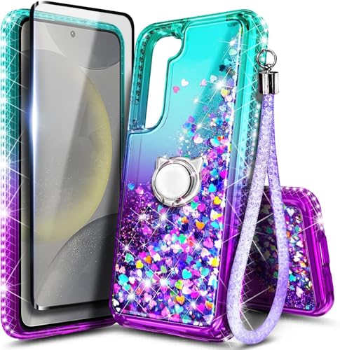 Coque Samsung S25+ Plus silicone antichoc avec bague support et cordon violet