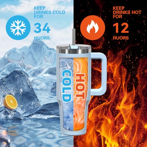 Image of 20 oz Tumbler with Handle,Tumbler with Lid and Straw,Double Wall Insulated Cup Stainless Steel Travel Mug(Cold for 34 Hours),Water Bottle for Iced Tea,Coffee,Cold Beverages(Blue)