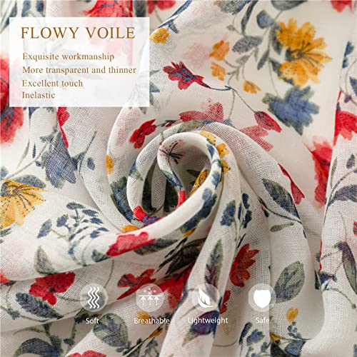 Voile Scarf Women Flower Plant Printed Geometric Pattern Two-Color Tassel Lightweight Sheer Shawl Long Wrap Stole2