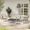 Grand patio 5-Piece Outdoor Wicker Patio Conversation Set with Cushions and Coffee Tables, Boho Wicker Seating Set for Indoor Outdoor, Balcony, Porch, Garden, Deck