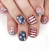 BMKKOT Independence Day Press On Nails - Short, Colorful Polka Dots & Stars, Full Cover Acrylic, Glitter French Tip, Patriotic Glue On Nails Kit