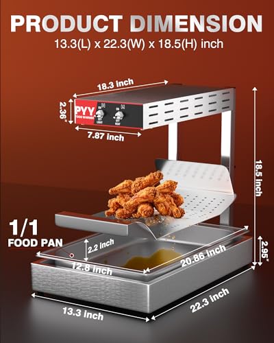 Image of PYY French Fry Warmer - Commercial Food Heat Lamp Chip Warmer, Adjustable Height 15.4 inch-18.5 inch Food Warmer Temp 86F-156F Countertop Freestanding Food Truck Restaurant Buffet