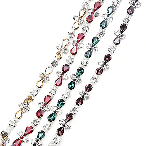Xinmili 1 Yard Rhinestone Trim Red Butterfly Crystal Rhinestone Chain Rhinestone Applique For Diy Decoration & Bridal Embellishment (Red) #TOP2