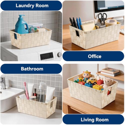 Image of Whitmor Small Woven Storage Baskets for Shelves - Decorative Bathroom Organizer Bins with Metal Structure, Versatile Shelf Storage Solution for Home Organization & Closet (Latte)