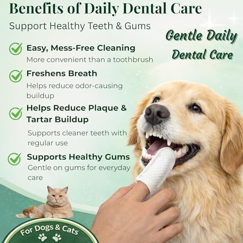 Petsters Teeth Cleaning Finger Wipes for Dogs & Cats, No-Rinse Dental Wipes Help Reduce Plaque & Tartar Buildup, Freshen Bad Breath, Plant-Based Unscented Oral Care, 50 Count - 3