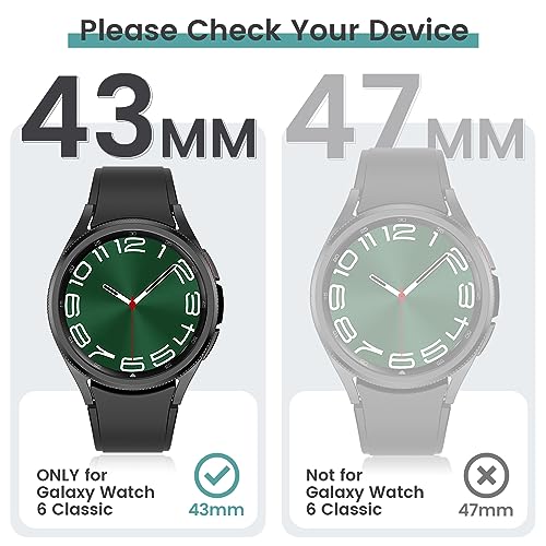 Image of Tensea [5+5Pack for Samsung Galaxy Watch 6 Classic Screen Protector Case 43mm, Hard PC Bumper /HD Anti-Fog Tempered Glass Protective Film, Face Cover Set, Galaxy Watch 6 Classic Case for Women Men
