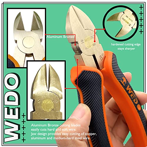 Wedo Non-Sparking Diagonal Cutting Pliers 8”, Spark-Free Safety Side Wire Cutters Pliers Nippers, Din Standard, Bam & Fm Certificate, Aluminum Bronze #TOP2