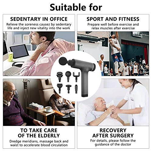 Massage Gun,Massage Gun for Athletes,Deep Tissue Percussion Muscle Massage for Deep Relaxation, Cordless PortableHandheld Electric Full Body Massager Gun,20 Speed 6 Heads with Carrying Case (Gray)