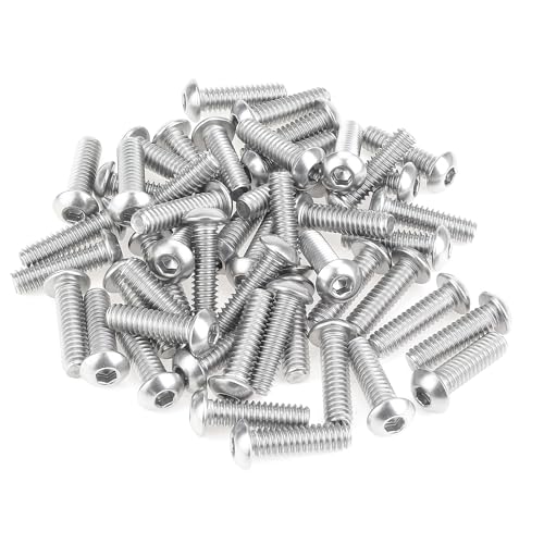 Image of 50 Pieces 1 /4-20 x 7 /8 inch Button Head Socket Cap Screws Bolts, HELIFOUNER 304 Stainless Steel (18-8) Screws, Bright Finish, Fully Threaded