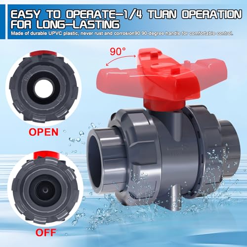 1 1/2\" UPVC Full Flow Ball Valve Double True Union Ball Valve with Full Port Socket Slip Water Shut-Off Valve, EPDM o-Rings, And Reversible PTFE Seats for Swimming Pool, Irrigation(1, 1 1/2\")