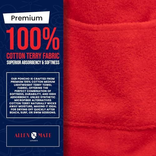 Image of ALLEN & MATE 100% Cotton Kids Hooded Surf Poncho Changing Robe, Quick Absorbent Wearable Swim Towel Boys & Girls, 6-13 Years